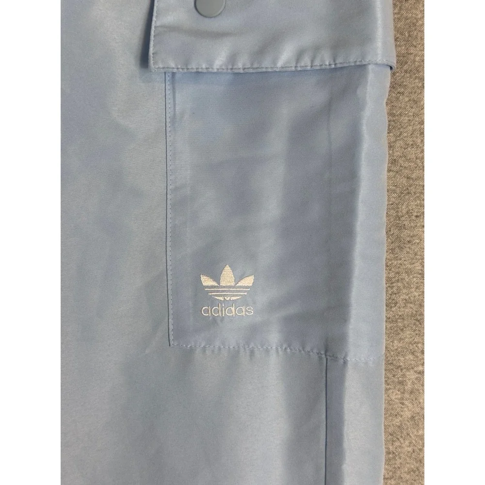 Adidas Essentials Wide Hem Woven Cargo Pants Womens XL Clear Sky Blue Cinch Leg